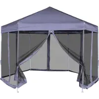 The Living Store Tente pop-up hexagonale avec 6 parois latérales bleu foncé 3,6x3,1 m