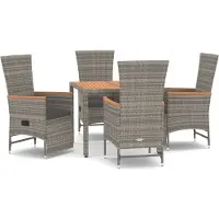 vidaXL Ensemble de jardin 5 pièces avec coussins Gris Poly rotin