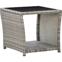 The Living Store Table basse Gris 45 x 45 x 40 cm Poly rotin et verre