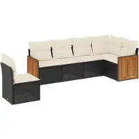 Syfax Salon de jardin 6 pcs avec coussins noir résine tressée