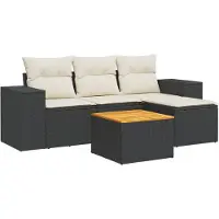 vidaXL Ensemble de salon de jardin 5 pièces avec coussins noir poly rotin