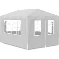 Syfax Tente de réception, chapiteau de jardin pour fêtes et rassemblements, toit et panneaux PE, cadre acier, résistant UV et eau, 4x3x2,55 m, Blanc