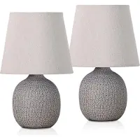 Ed Brubaker lot de 2 lampes de table ou de chevet 28,5 cm Pieds de lampe en céramique avec structure Brun Beige et abat-jour en coton Beige