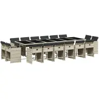 Syfax Ensemble à manger de jardin et coussins 17 pcs gris clair rotin