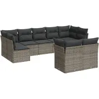 vidaXL Ensemble de salon de jardin 9 pièces avec coussins Gris Poly rotin