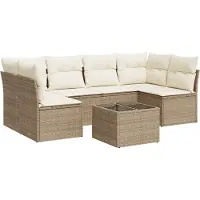 vidaXL Ensemble de salon de jardin 7 pièces avec coussins Beige Poly Rattan
