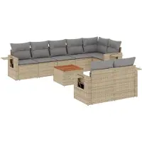 Sonstiges Salon de jardin avec coussins 9 pcs beige résine tressée