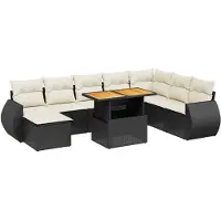 Syfax Salon de jardin 9 pcs avec coussins noir résine tressée