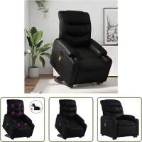 The Living Store Fauteuil de massage avec releveur Électrique Noir Similicuir