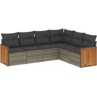 vidaXL Ensemble de salon de jardin 6 pièces avec coussins Gris Poly rotin