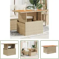 The Living Store Table de jardin beige 100x55x73 cm Poly rotin et bois d'acacia