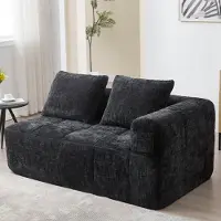 OKWISH Méridienne - Chaise Longue Canapé 2 Places Avec Coussin Poches Latérales Tissu Chenille Noir