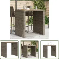 The Living Store Table de jardin avec plateau en bois Gris 105x80x110 cm Poly rotin