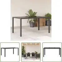 The Living Store Table de jardin avec plateau en verre noir 150x90x75 cm Poly rotin