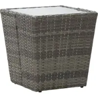 Syfax Table à thé Gris 41,5x41,5x43 cm Résine tressée et verre trempé