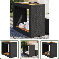 The Living Store Table d'appoint de jardin avec plateau en bois noir Poly Rattan