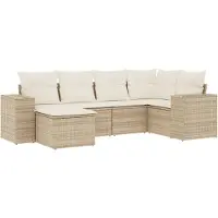 vidaXL Ensemble de salon de jardin 6 pièces avec coussins Beige Poly Rattan