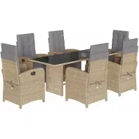 Syfax Ensemble à manger de jardin et coussins 7 pcs beige poly rotin