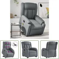 The Living Store Fauteuil de massage avec releveur électrique Gris Similicuir