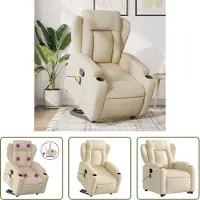 The Living Store Fauteuil de massage avec releveur Crème Tissu