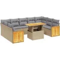 vidaXL Ensemble de salon de jardin 10 pièces avec coussins Beige Poly Rattan