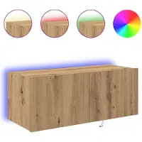 Syfax Meuble TV mural avec LED Chêne artisanal 80 x 35 x 31 cm