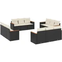 Syfax Salon de jardin 12 pcs avec coussins noir résine tressée