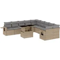vidaXL Ensemble de salon de jardin 11 pièces avec coussins Beige Poly Rattan