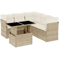 Syfax Salon de jardin avec coussins 6 pcs beige résine tressée
