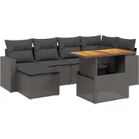Syfax Salon de jardin 7 pcs avec coussins noir résine tressée