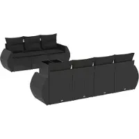 Syfax Salon de jardin 8 pcs avec coussins noir résine tressée