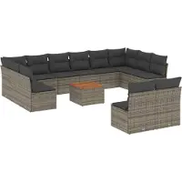 vidaXL Ensemble de 13 canapés de jardin avec coussins Gris Poly Rattan