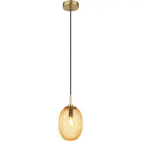 Globo Lighting Suspension, métal, couleur or, verre ambre, 1 flamme