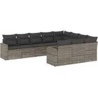 Syfax Salon de jardin avec coussins 10 pcs gris résine tressée