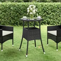 Prolenta Maison Exclusive - Table de jardin Ø 60 x 75 cm en verre trempé et polyrotin noir