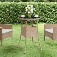 Prolenta Maison Exclusive - Table de jardin Ø 60 x 75 cm en verre trempé et polyrotin beige