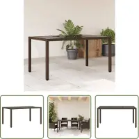 The Living Store Table de jardin avec plateau en verre brun 150x90x75 cm Poly rotin