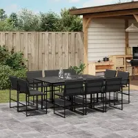 Prolenta Maison Exclusive - Ensemble de salle à manger d'extérieur 11 pièces avec coussins, en Textilene noir