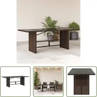 The Living Store Table de jardin avec plateau en verre Marron 190x80x74 cm Poly rotin