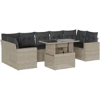 Syfax Salon de jardin 8 pcs avec coussins gris clair résine tressée