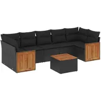 Syfax Salon de jardin 8 pcs avec coussins noir résine tressée