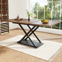 OKWISH Table À Manger - Extensible Avec Pieds Métal Croisés, Plateau Bois Noyer, 120-160 x 80 x 75 cm - Brun