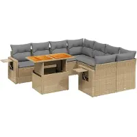 vidaXL Ensemble de salon de jardin 9 pièces avec coussins beige Poly rotin