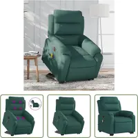 The Living Store Fauteuil de massage électrique avec releveur Vert foncé Tissu