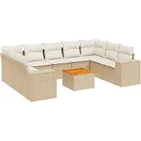Syfax Salon de jardin avec coussins 10 pcs beige résine tressée