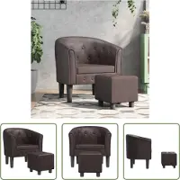 The Living Store Fauteuil club avec repose-pieds Marron Similicuir