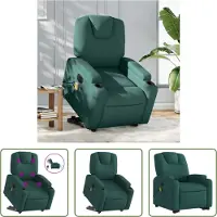 The Living Store Fauteuil de massage électrique avec releveur Vert foncé Tissu