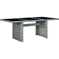 Syfax Table de jardin Gris clair Résine tressée et verre trempé