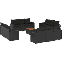 vidaXL Ensemble de 13 canapés de jardin avec coussins noir poly rotin