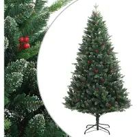 Syfax Sapin de Noël artificiel à charnières avec baies rouges 210 cm